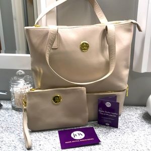 Joy Mangano Double Decker Leather Tote and Wristlet Set NWT